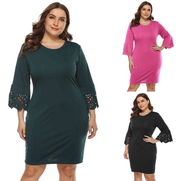 women's plus size large cut-out burnt out stitching slim fitting a-line skirt with 3 / 4 sleeves 91133
women's plus size large cut-out burnt out stitching slim fitting a-line skirt with 3 / 4 sleeves 91133