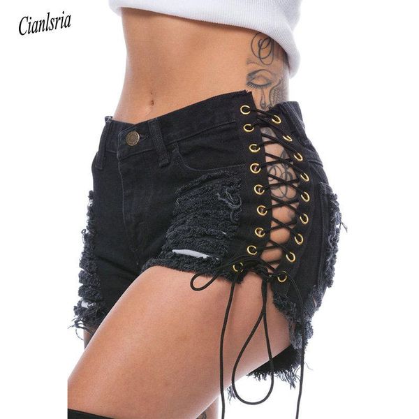 women's shorts summer women denim 2021 black blue high waist ripped short jeans femme tassel lace up bandage pants, White;black
women's shorts summer women denim 2021 black blue high waist ripped short jeans femme tassel lace up bandage pants, White;black
