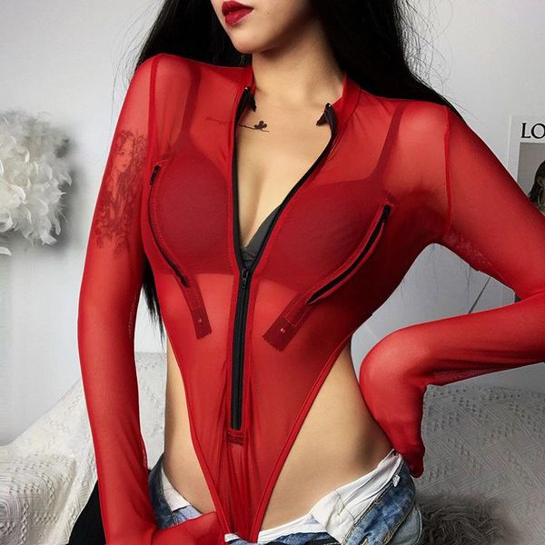 women's jumpsuits & rompers stylish lady red mesh bodysuits 2021 summer women long sleeve v neck front zipper see through club party al, Black;white
women's jumpsuits & rompers stylish lady red mesh bodysuits 2021 summer women long sleeve v neck front zipper see through club party al, Black;white