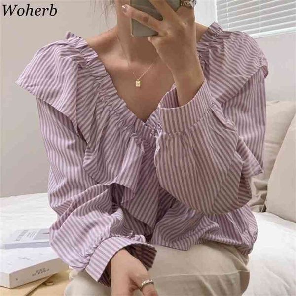 blusas mujer v-neck long sleeve striped blouses women sweet ruffles loose shirts korean fashion blouse femme 210519, White
blusas mujer v-neck long sleeve striped blouses women sweet ruffles loose shirts korean fashion blouse femme 210519, White