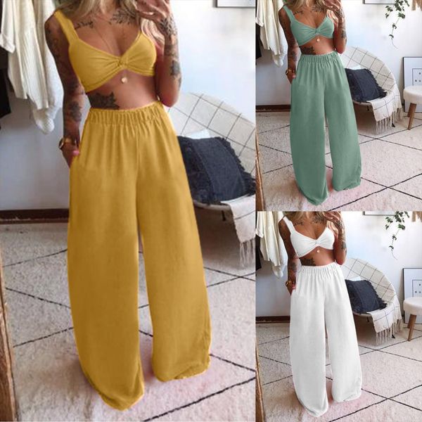 two piece suit fashion solid womenpant v neck wide leg long pants loose sets female summer outfits, White
two piece suit fashion solid womenpant v neck wide leg long pants loose sets female summer outfits, White