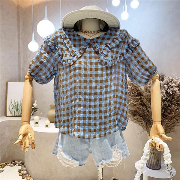 women's blouses & shirts clothing summer 2021 fashion versatile small fresh plaid shirt thin doll collar short sleeve top, White
women's blouses & shirts clothing summer 2021 fashion versatile small fresh plaid shirt thin doll collar short sleeve top, White
