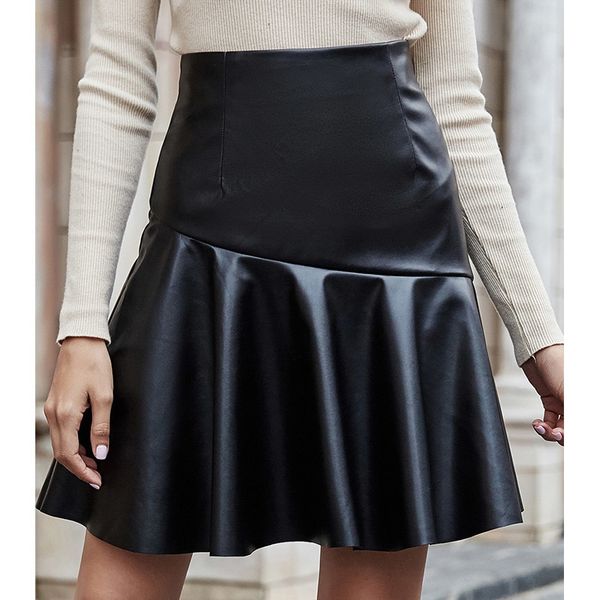 women ruffles faux leather high waist skirts spring autumn casual solid patchwork pu a-line mini pleated skirts 210416, Black
women ruffles faux leather high waist skirts spring autumn casual solid patchwork pu a-line mini pleated skirts 210416, Black