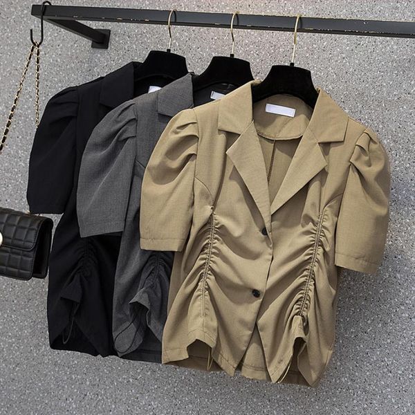 women's blouses & shirts zoki plus size summer women blazers shirt elegant puff sleeve shirring korean fashion black chic button up tux, White
women's blouses & shirts zoki plus size summer women blazers shirt elegant puff sleeve shirring korean fashion black chic button up tux, White