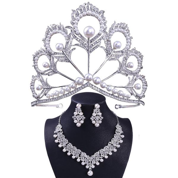 high-end bridal wedding dress headpieces crown necklace and earring set, baroque pearl aristocratic style hand-studded with rhinestones birt, Silver
high-end bridal wedding dress headpieces crown necklace and earring set, baroque pearl aristocratic style hand-studded with rhinestones birt, Silver