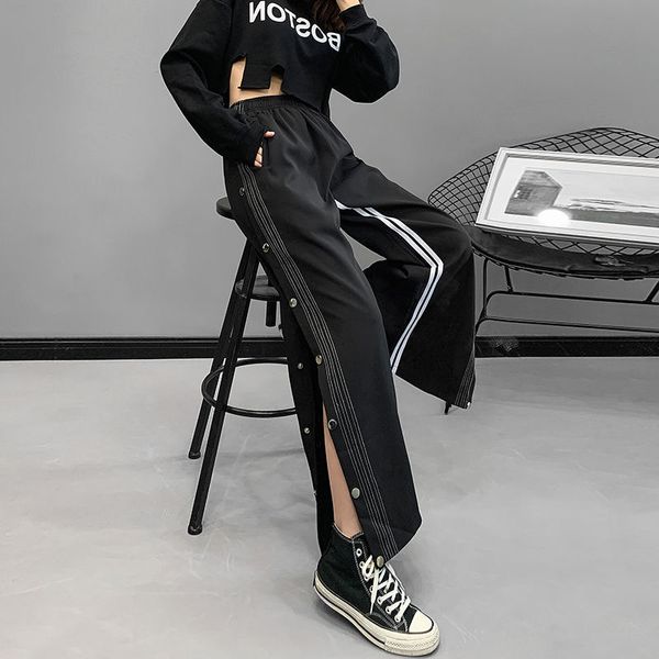 side split high waist pants plus size elastic wide leg casual trousers female loose streetwear pant 210510, Black;white
side split high waist pants plus size elastic wide leg casual trousers female loose streetwear pant 210510, Black;white