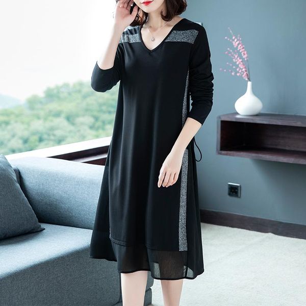casual dresses women dress autumn 2021 office lady korea style knitting long sleeve patchwork loose solid chiffon v-neck, Black;gray
casual dresses women dress autumn 2021 office lady korea style knitting long sleeve patchwork loose solid chiffon v-neck, Black;gray