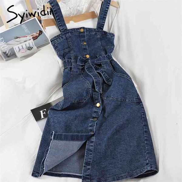 fashion high waist camis denim dresses women sashes breasted sleeveless slit blue a-line clothes summer korean 210607, Black;gray
fashion high waist camis denim dresses women sashes breasted sleeveless slit blue a-line clothes summer korean 210607, Black;gray