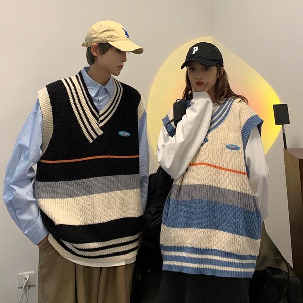 men's sweaters college knitted vest men women striped v neck knit casual wool sleeveless student sweater female waistcoat chic, White;black
men's sweaters college knitted vest men women striped v neck knit casual wool sleeveless student sweater female waistcoat chic, White;black