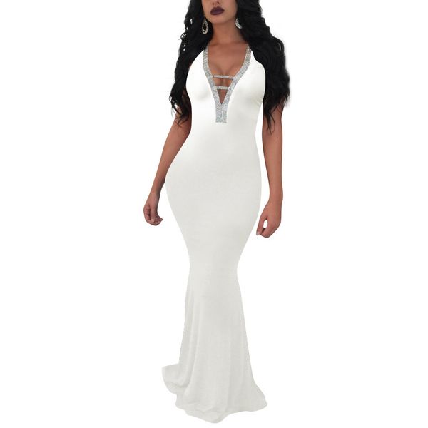 white elegant evening hollow out crossed backless v neck sleeveless mermaid party es floor length blinng sequins, White;black
white elegant evening hollow out crossed backless v neck sleeveless mermaid party es floor length blinng sequins, White;black