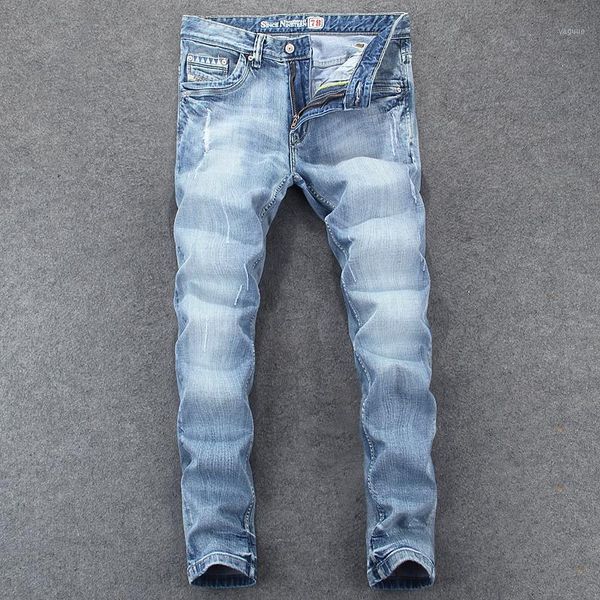 men's jeans italian style fashion men retro light blue elastic cotton slim fit ripped for vintage designer denim pants homme
men's jeans italian style fashion men retro light blue elastic cotton slim fit ripped for vintage designer denim pants homme