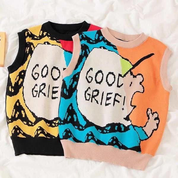 knitted vest regular fall womens sweaters winter korean style cute cartoon sleeveless pullover casual jumper waistcoat t406, White;black
knitted vest regular fall womens sweaters winter korean style cute cartoon sleeveless pullover casual jumper waistcoat t406, White;black