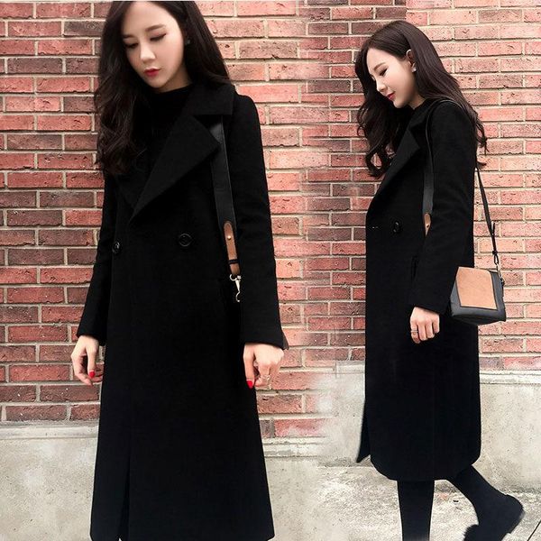 women's wool & blends women fashion woolen warm long coat female elegant loose lapel single button overcoat autumn winter plus size out, Black
women's wool & blends women fashion woolen warm long coat female elegant loose lapel single button overcoat autumn winter plus size out, Black