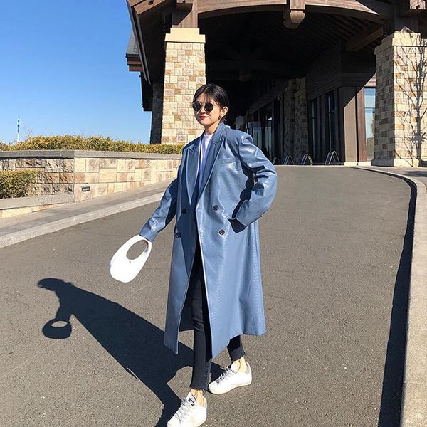 women's leather & faux korean mid-length turndown collar women haze blue pu trench coat autumn 2021 loose casual fashion female outerwe, Black
women's leather & faux korean mid-length turndown collar women haze blue pu trench coat autumn 2021 loose casual fashion female outerwe, Black