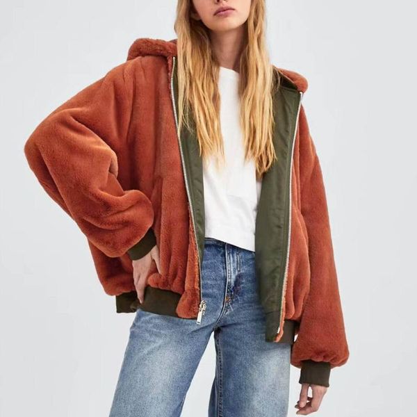 women's jackets chic warm hooded plush reversible bomber jacket fleece coat lamb parka high waist velvet cardigan zipper outwear lambsw, Black;brown
women's jackets chic warm hooded plush reversible bomber jacket fleece coat lamb parka high waist velvet cardigan zipper outwear lambsw, Black;brown
