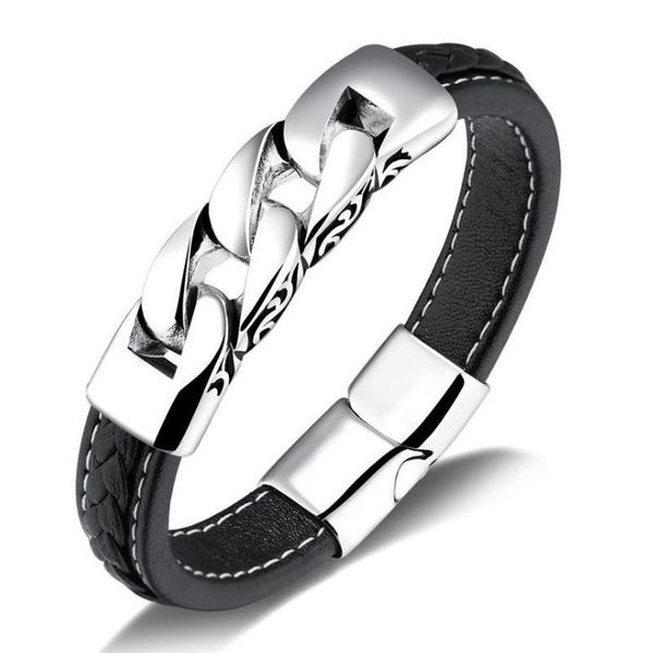 bangle classic punk metal bracelets bangles men leather jewelry gift, Black