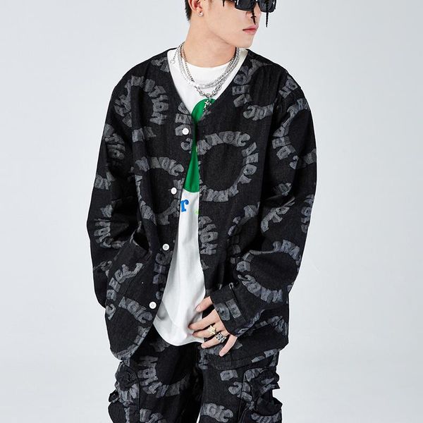 men's jackets harajuku v neck retro letter print jeans men and women streetwear oversize casual windbreaker thin denim coat, Black;brown
men's jackets harajuku v neck retro letter print jeans men and women streetwear oversize casual windbreaker thin denim coat, Black;brown