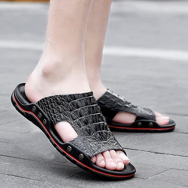 slippers summer men genuine leather casual leisure soft slides massage beach water shoes outdoor men's, Black
slippers summer men genuine leather casual leisure soft slides massage beach water shoes outdoor men's, Black