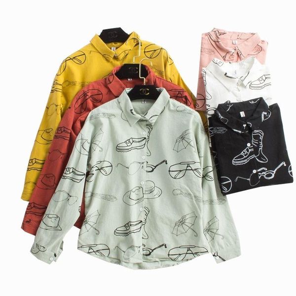 women's blouses & shirts 2021 autumn cotton linen shirt office work casual women korean lapel long sleeve loose printed blusas, White
women's blouses & shirts 2021 autumn cotton linen shirt office work casual women korean lapel long sleeve loose printed blusas, White