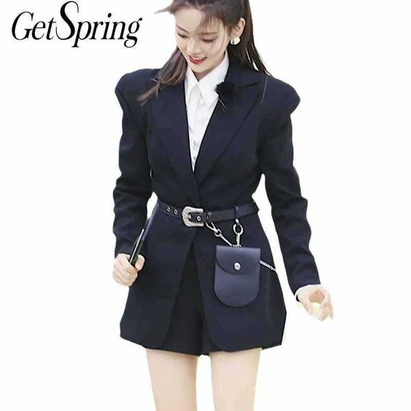 getspring women blazer temperament suit single button long sleeve ladies black coat belt women's slim jacket 210601, White;black
getspring women blazer temperament suit single button long sleeve ladies black coat belt women's slim jacket 210601, White;black