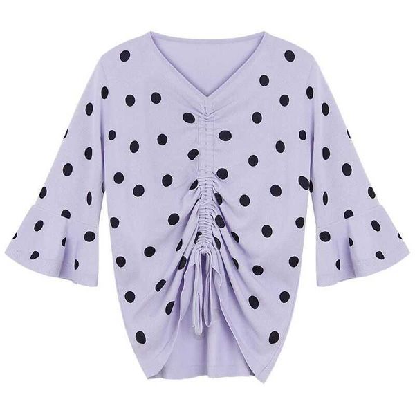 perhaps u violet black polka dot v neck flare sleeve 3/4 sleeve drawstring knitted b0139 210529, White
perhaps u violet black polka dot v neck flare sleeve 3/4 sleeve drawstring knitted b0139 210529, White