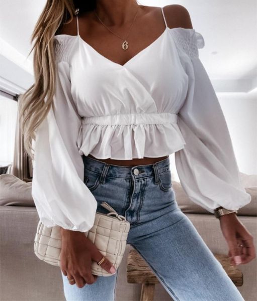 women's blouses & shirts 2021 summer sweet women ruffles cross strap long sleeve backless white shirt chiffon blouse
women's blouses & shirts 2021 summer sweet women ruffles cross strap long sleeve backless white shirt chiffon blouse