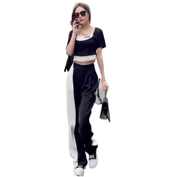 suit, fake two pieces of patchwork short-sleeved jacket + black and white casual broadleg pants fashion two-piece suit women's piece
suit, fake two pieces of patchwork short-sleeved jacket + black and white casual broadleg pants fashion two-piece suit women's piece