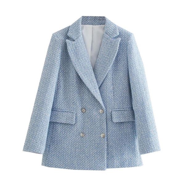 women's suits & blazers woman elegant blue long sleeve notched tweed blazer 2021 autumn fashion female double breasted ladies casual ou, White;black
women's suits & blazers woman elegant blue long sleeve notched tweed blazer 2021 autumn fashion female double breasted ladies casual ou, White;black