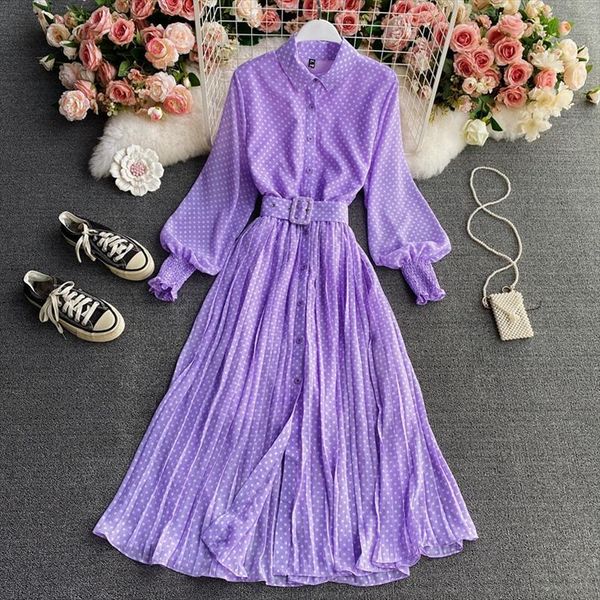 fashion polka dot shirt womens dresses elegant long lantern sleeve single breasted sashes chiffon ladies pleated midi, Black;gray
fashion polka dot shirt womens dresses elegant long lantern sleeve single breasted sashes chiffon ladies pleated midi, Black;gray