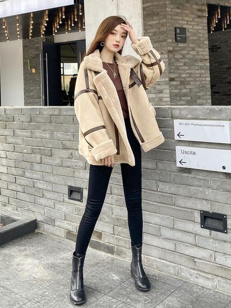 women's fur & faux 2022 women autumn winter thicken warm suede coats female lamb jackets ladies long sleeve casual overcoats u935, Black
women's fur & faux 2022 women autumn winter thicken warm suede coats female lamb jackets ladies long sleeve casual overcoats u935, Black