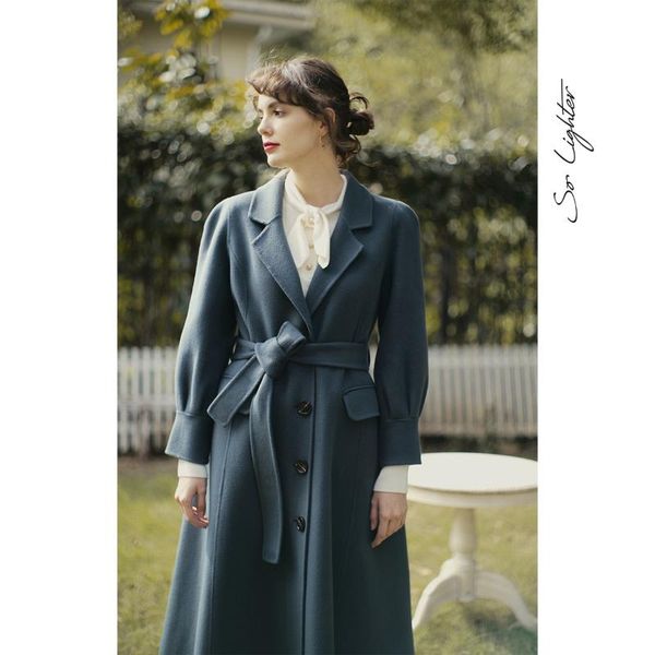 women's wool & blends hepburn cashmere coat haze blue winter medium long high-end double-sided tweed, Black
women's wool & blends hepburn cashmere coat haze blue winter medium long high-end double-sided tweed, Black