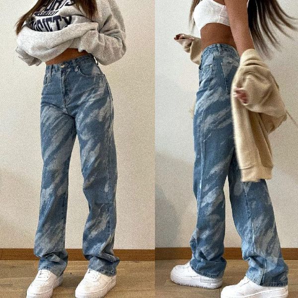 women's jeans est style autumn casual denim trousers women straight leg pants high waist tie dye printing woman, Blue
women's jeans est style autumn casual denim trousers women straight leg pants high waist tie dye printing woman, Blue