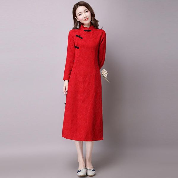 casual dresses 2021 autumn winter retro chinese women long cheongsam stand collar oblique placket lady cotton linen cloth jacquard dress qip, Black;gray
casual dresses 2021 autumn winter retro chinese women long cheongsam stand collar oblique placket lady cotton linen cloth jacquard dress qip, Black;gray