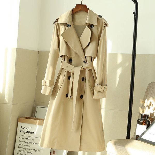 long fashion trench coat middle school over the knee british women's sister coat large size long fat spring autumn windbreaker, Tan;black
long fashion trench coat middle school over the knee british women's sister coat large size long fat spring autumn windbreaker, Tan;black