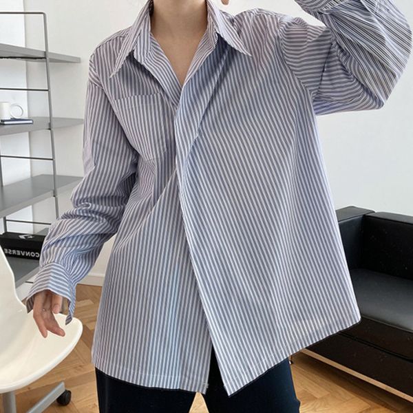 women blue casual big size striped single button blouse lapel long sleeve shirt fashion spring summer 2f0498 210510, White
women blue casual big size striped single button blouse lapel long sleeve shirt fashion spring summer 2f0498 210510, White