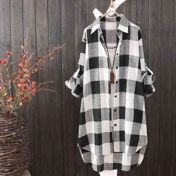 spring summer fashion oversized 5xl long plaid shirt women chic checked blouse sleeve female loose casual shirts blusas 210603, White
spring summer fashion oversized 5xl long plaid shirt women chic checked blouse sleeve female loose casual shirts blusas 210603, White