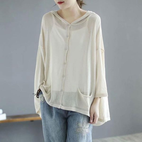 women's knits & tees women korean long sleeve cardigan summer cropped hooded knitted v neck thin ice silk sweaters sunscreen shirt, White
women's knits & tees women korean long sleeve cardigan summer cropped hooded knitted v neck thin ice silk sweaters sunscreen shirt, White