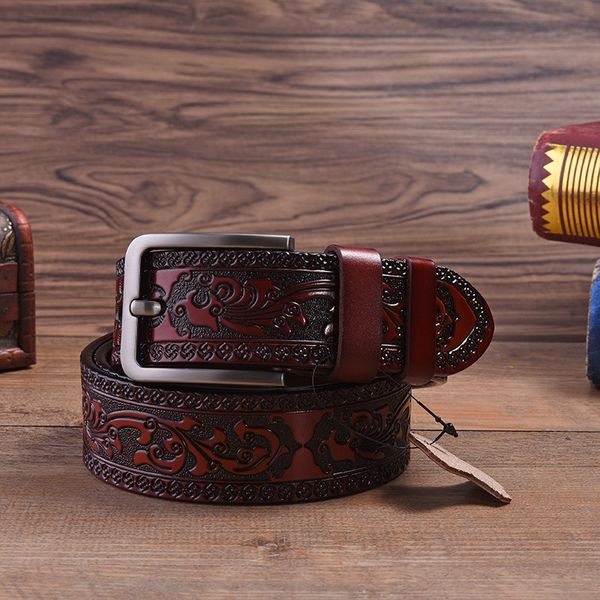 new pin buckle antique embossed business alloy men's leisure leather belt, Black;brown 
new pin buckle antique embossed business alloy men's leisure leather belt, Black;brown