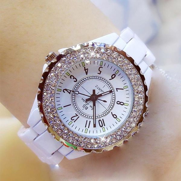 wristwatches bs quartz wrist watch for women shiny diamond white ceramic band ladies fashion rhinestones female clock, Slivery;brown
wristwatches bs quartz wrist watch for women shiny diamond white ceramic band ladies fashion rhinestones female clock, Slivery;brown