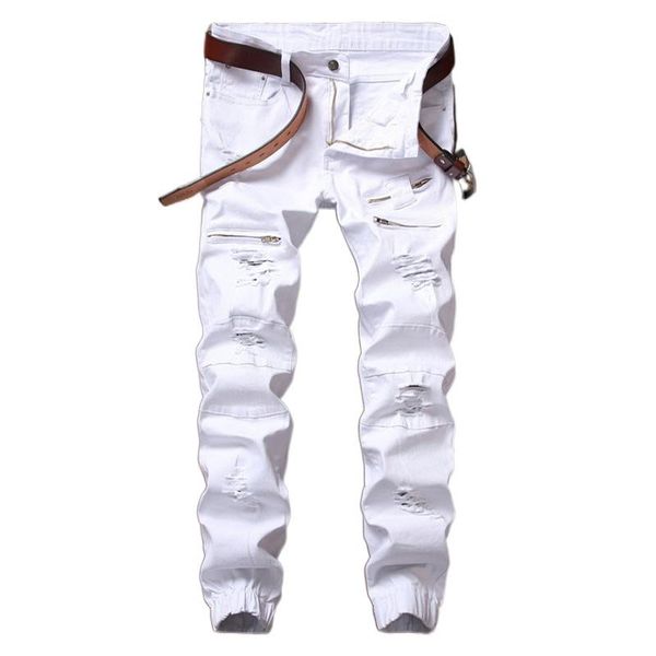 men's jeans white men ripped stretch slim fit spring fake zippers distressed torn hole jogger pants streetwear homme no belt, Blue
men's jeans white men ripped stretch slim fit spring fake zippers distressed torn hole jogger pants streetwear homme no belt, Blue