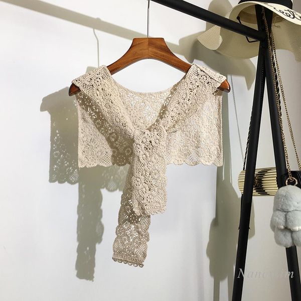 women's knits & tees small shawl shoulder-matching fake collar summer wear outer crocheted hollow sun protection knotted scarf top, White
women's knits & tees small shawl shoulder-matching fake collar summer wear outer crocheted hollow sun protection knotted scarf top, White