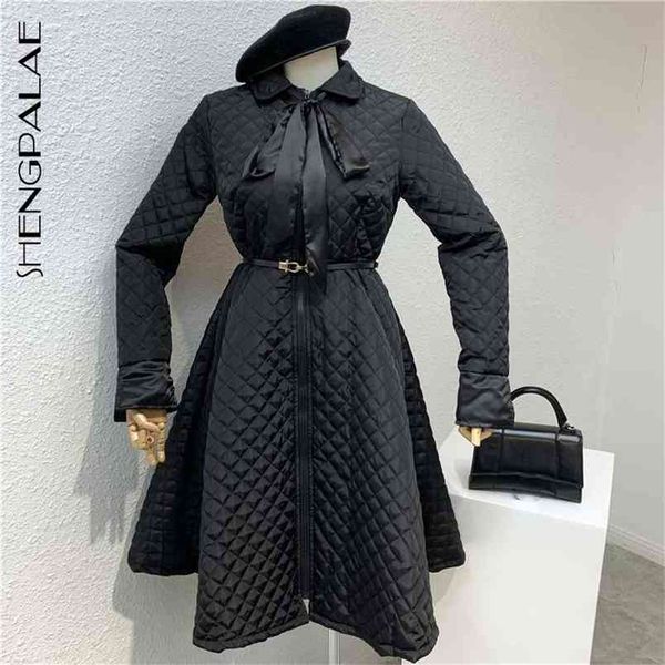 winter solid color cotton clothing women vintage over-the-knee jacket mid-length waist a-line puffy coat za5887 210427, Black 
winter solid color cotton clothing women vintage over-the-knee jacket mid-length waist a-line puffy coat za5887 210427, Black