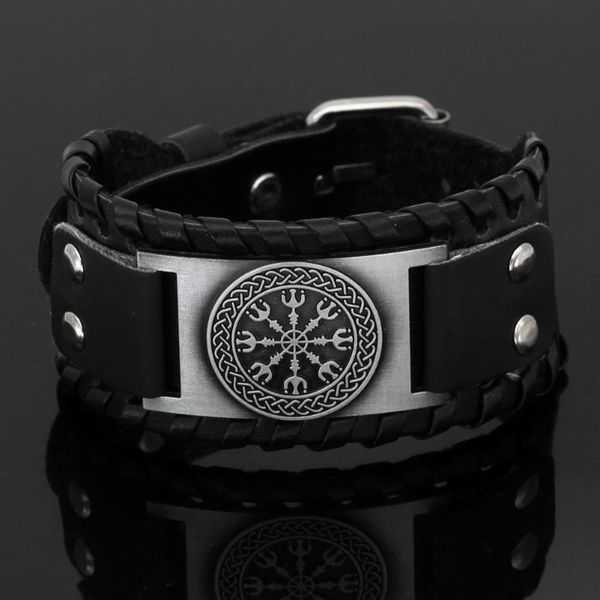link, chain viking helm of owe leather bracelet jewelry for men women with valknut gift bag, Black
link, chain viking helm of owe leather bracelet jewelry for men women with valknut gift bag, Black