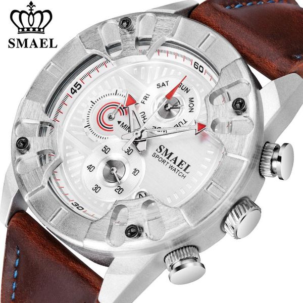wristwatches smael watch men chronograph analog quartz wristwatch man sport waterproof military watches relogio masculino, Slivery;brown
wristwatches smael watch men chronograph analog quartz wristwatch man sport waterproof military watches relogio masculino, Slivery;brown