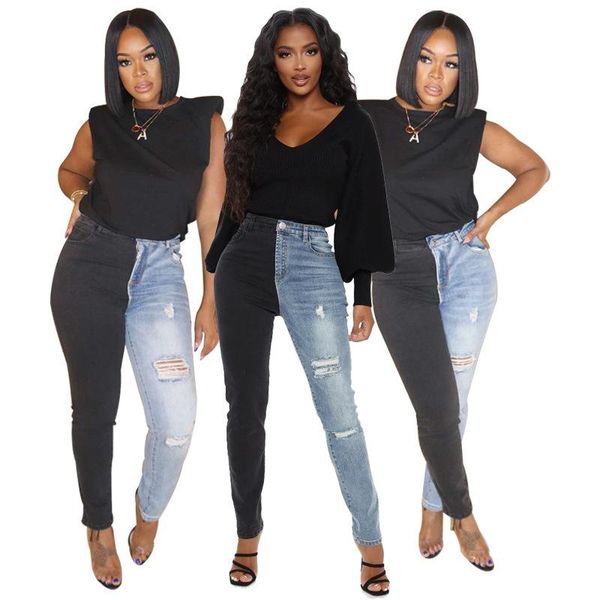 women's jeans 2021 black blue contrast color high waist for women fashion hole stretch denim pencil pants hipster trousers
women's jeans 2021 black blue contrast color high waist for women fashion hole stretch denim pencil pants hipster trousers