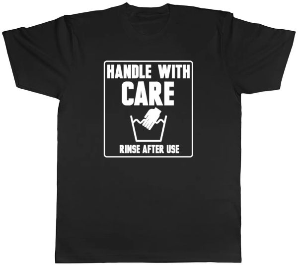handle with care - rinse after use mens ladies womens t-shirt, White;black 
handle with care - rinse after use mens ladies womens t-shirt, White;black
