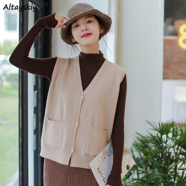 women's knits & tees simple solid cardigan women single breasted v-neck pockets all-match knitted sleeveless vest vintage casual korean, White
women's knits & tees simple solid cardigan women single breasted v-neck pockets all-match knitted sleeveless vest vintage casual korean, White