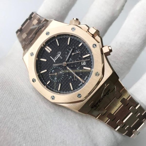 wristwatches rose gold mens automatic watch royal black dial oak 41mm size sweeping watches all sub dials works, Slivery;brown
wristwatches rose gold mens automatic watch royal black dial oak 41mm size sweeping watches all sub dials works, Slivery;brown