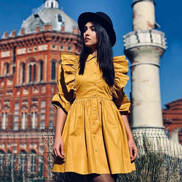 chic ruffle half women summer solid yellow beach vintage puff sleeve pocket office ladies dress 210415, Black;gray
chic ruffle half women summer solid yellow beach vintage puff sleeve pocket office ladies dress 210415, Black;gray