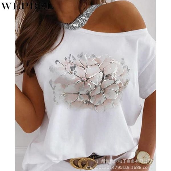 t-shirt women's casual floral printed loose summer fashion short sleeve strapless o-neck sequined, White
t-shirt women's casual floral printed loose summer fashion short sleeve strapless o-neck sequined, White